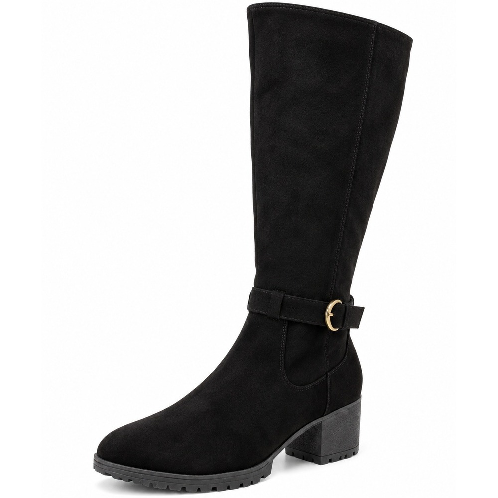 Dr. Scholls Like It Wide Calf Riding Boots Womens 6 Black Faux Suede Block Heel